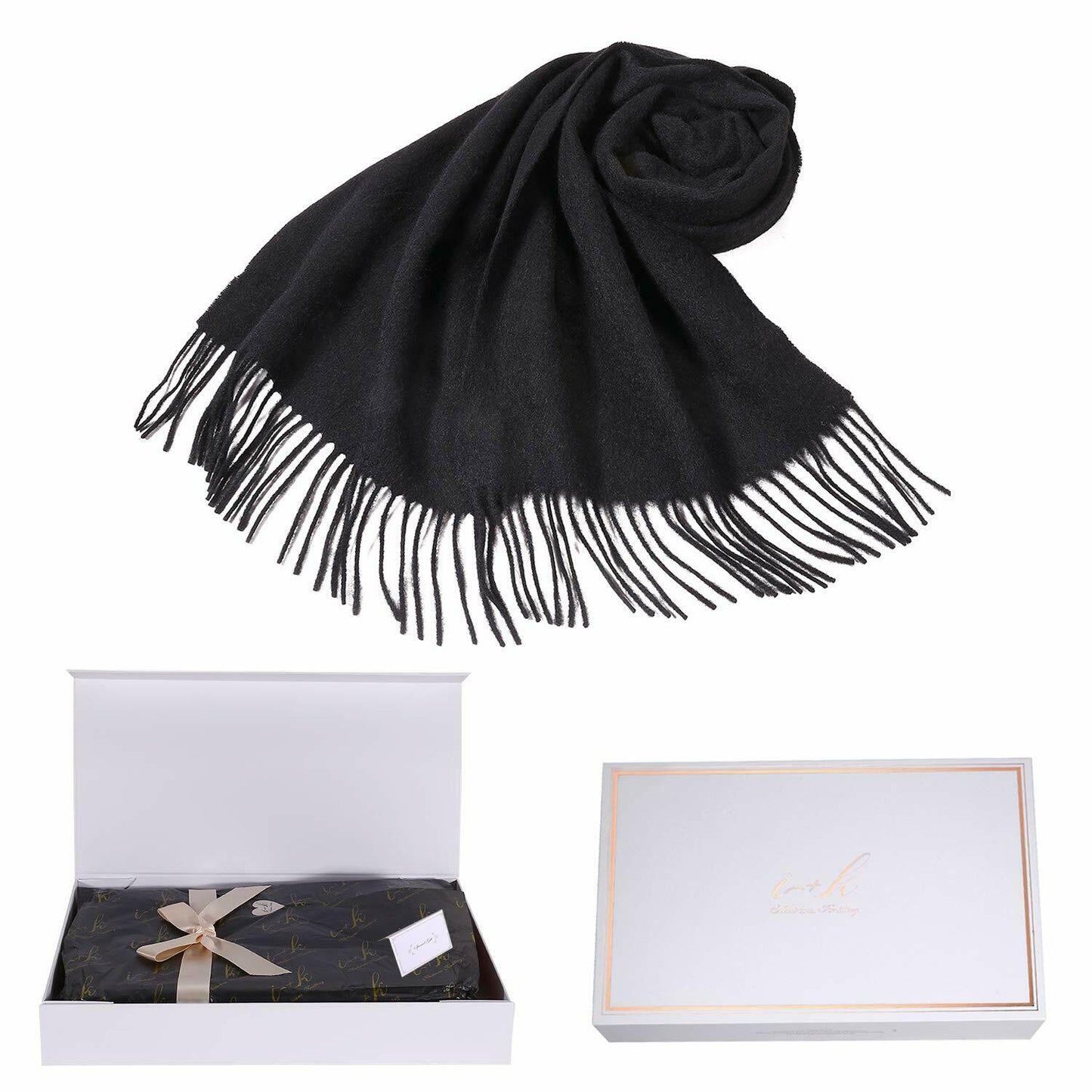 i+k Premium Schal Tuch 100% Wolle (Merino) Unisex 30x180cm in Geschenkbox A-2 - AbisZHandel