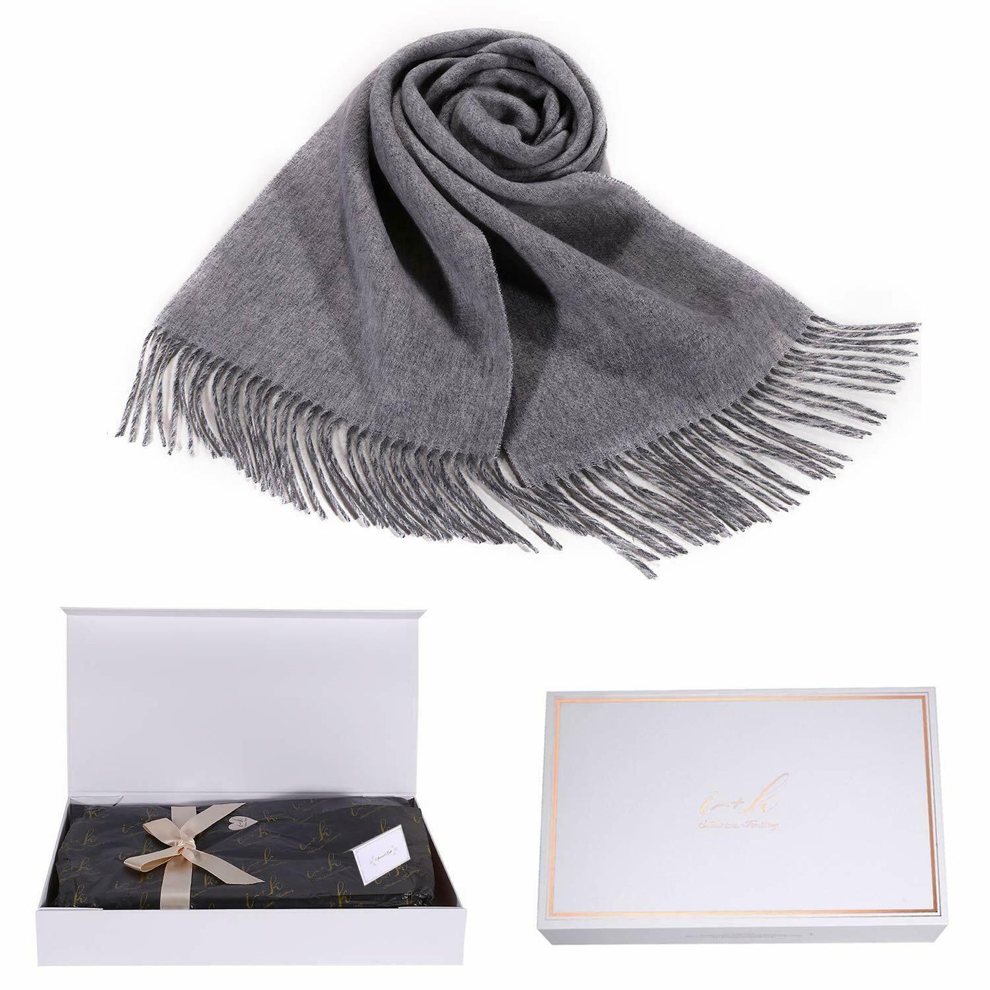 i+k Premium Schal Tuch 100% Wolle (Merino) Unisex 30x180cm in Geschenkbox A-5 - AbisZHandel