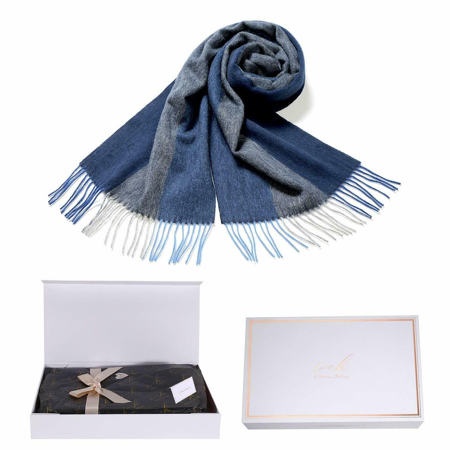 i+k Premium Schal Tuch 100% Wolle (Merino) Unisex 30x180cm in Geschenkbox A-12 - AbisZHandel