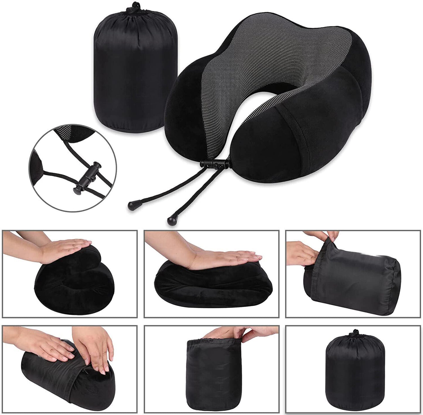 Nackenkissen Set mit Schlafmaske und Ohrstöpsel Memoryschaum Reisekissen - AbisZHandel