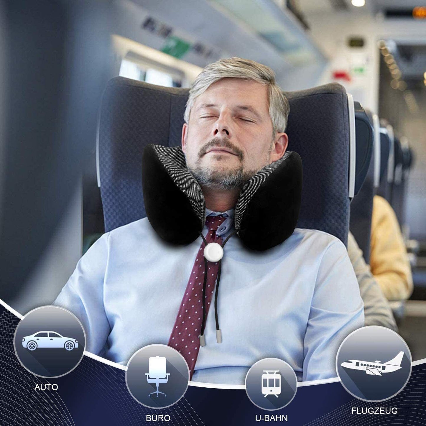 Nackenkissen Set mit Schlafmaske und Ohrstöpsel Memoryschaum Reisekissen - AbisZHandel