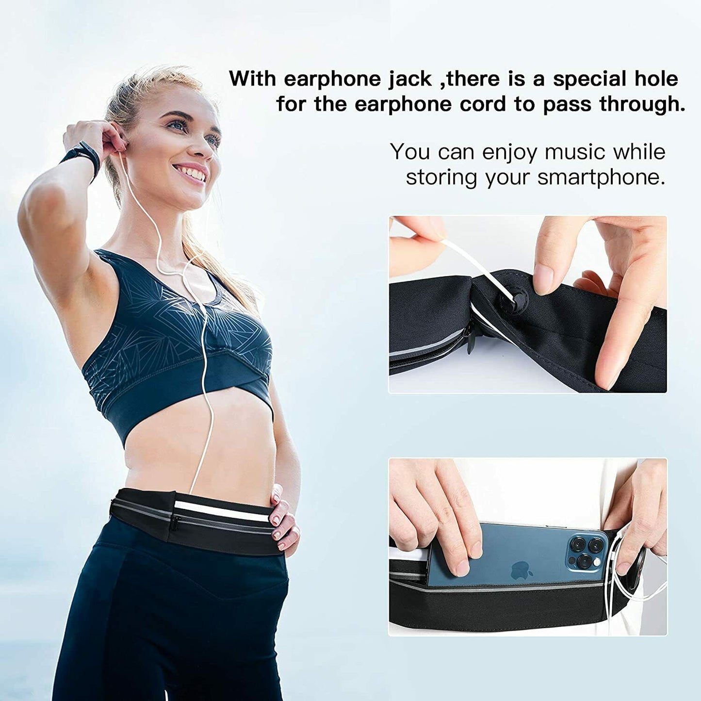 Laufgürtel Running Belt LED Bauchtasche Fitness Lauftasche USB Reflektor Handy - AbisZHandel