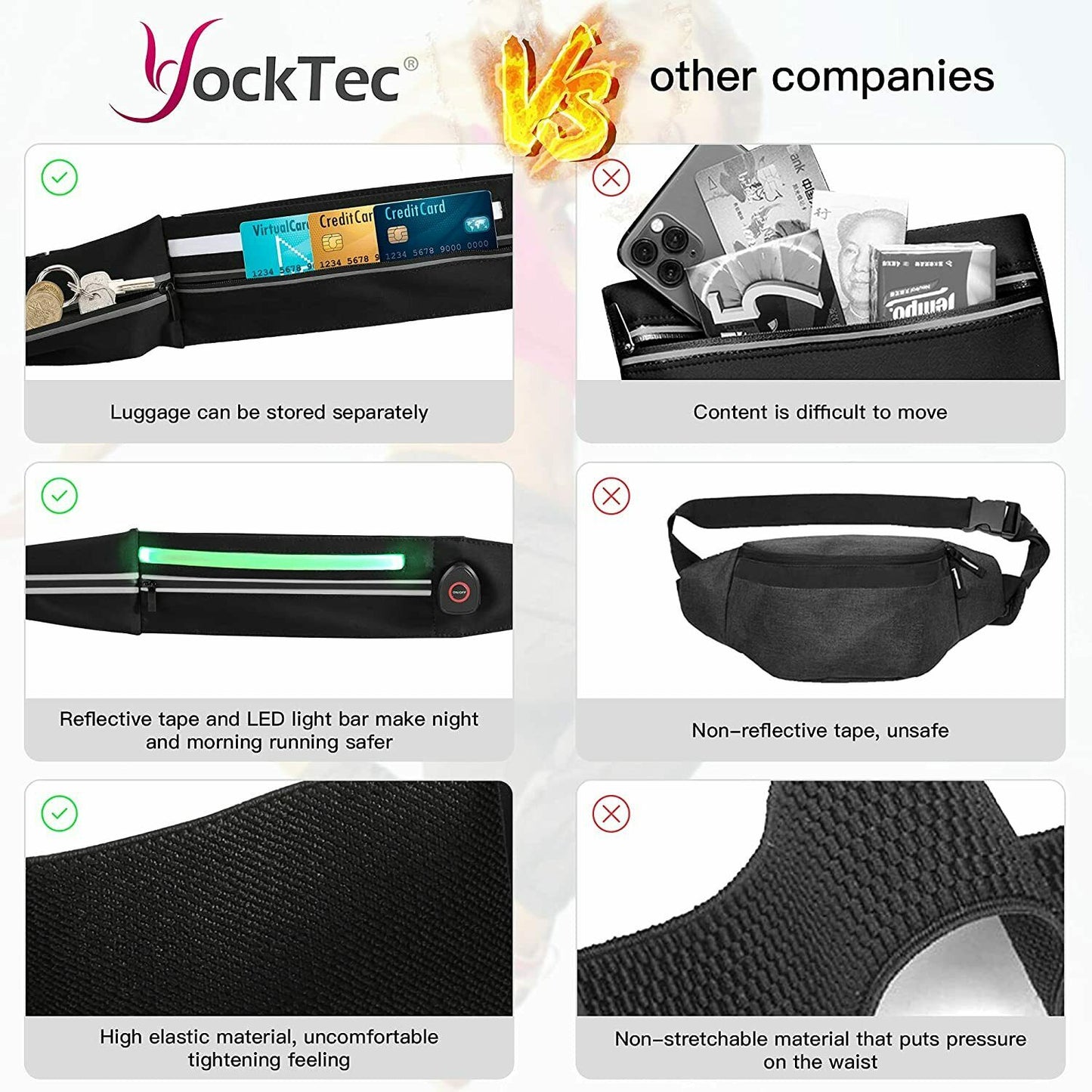 Laufgürtel Running Belt LED Bauchtasche Fitness Lauftasche USB Reflektor Handy - AbisZHandel