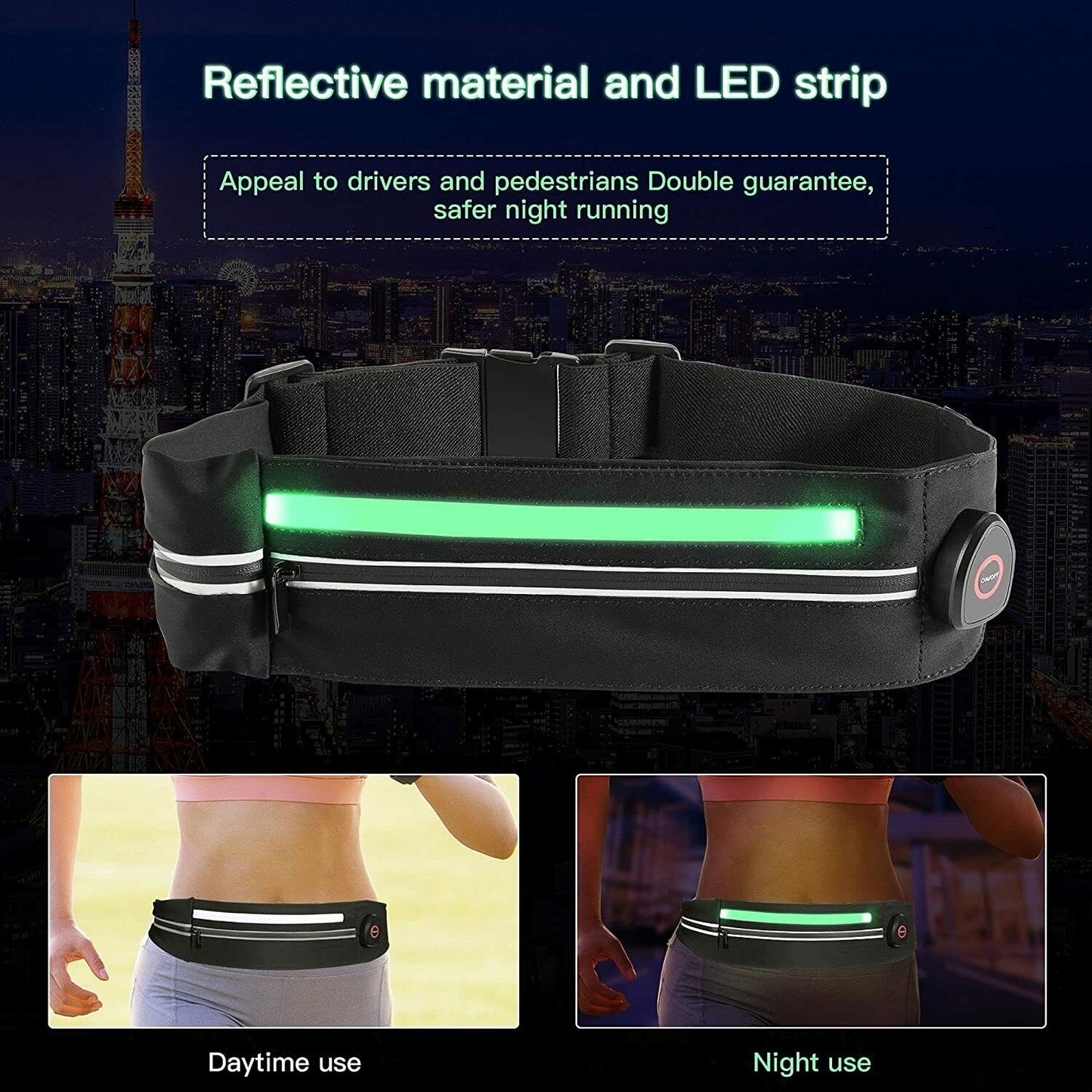 Laufgürtel Running Belt LED Bauchtasche Fitness Lauftasche USB Reflektor Handy - AbisZHandel