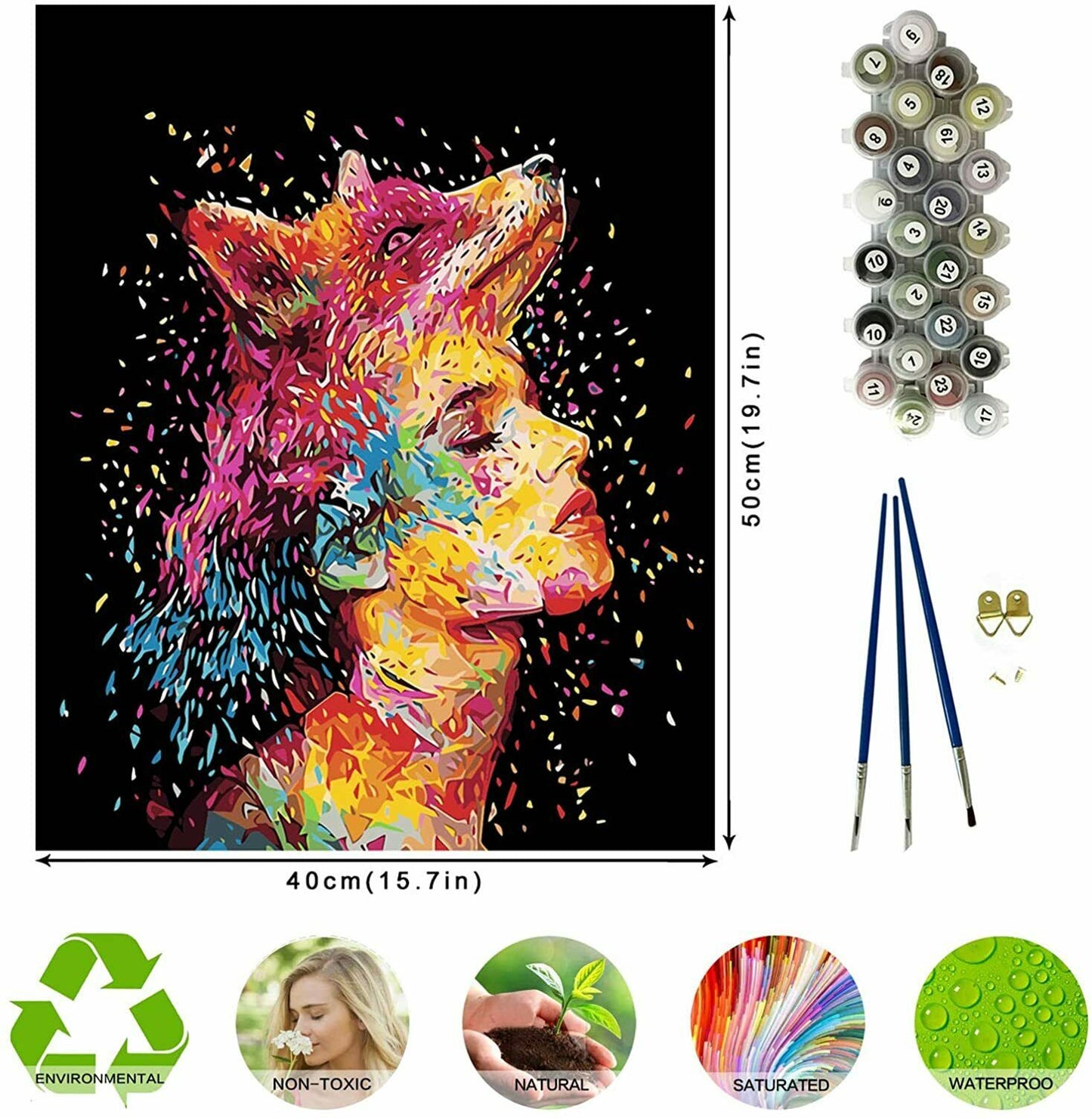 Malen nach Zahlen Ölgemälde auf Leinwandtuch Motiv Fox 50x40 DIY - AbisZHandel