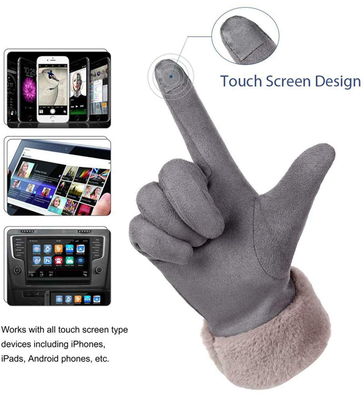Damen Wildleder Handschuhe Dick Warm Winterhandschuhe Touchscreen Pelz Gefüttert - AbisZHandel