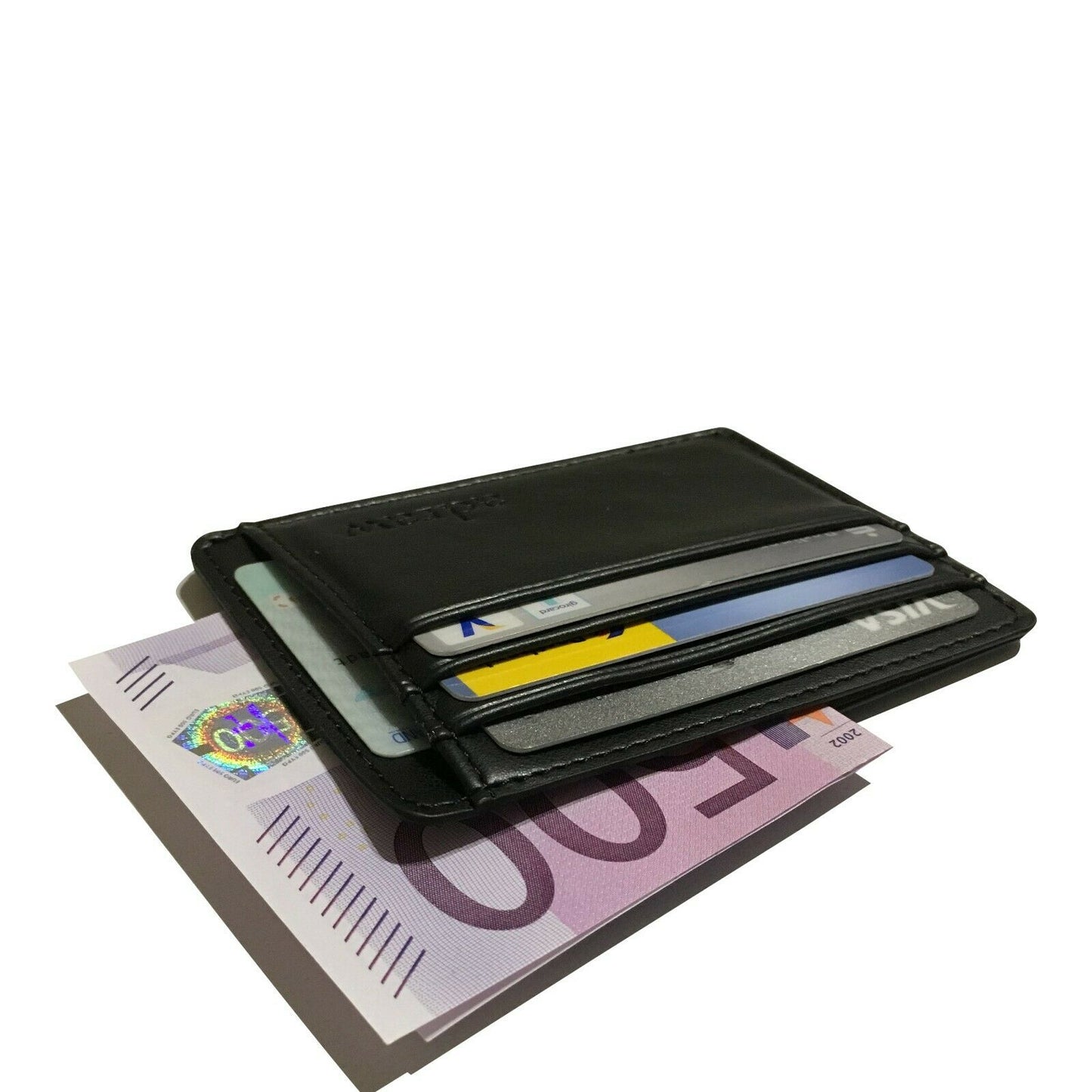 Scheckkartenetui Brieftasche Kreditkartenetui aus echtem Rindsleder RFID Schwarz - AbisZHandel