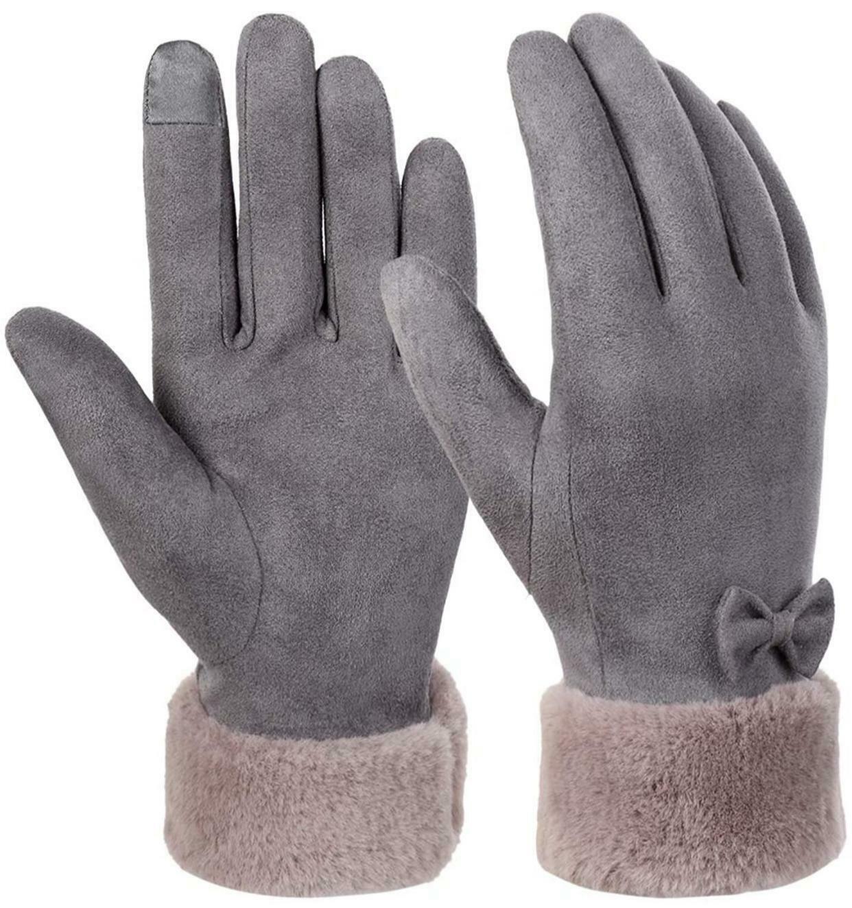 Damen Wildleder Handschuhe Dick Warm Winterhandschuhe Touchscreen Pelz Gefüttert - AbisZHandel
