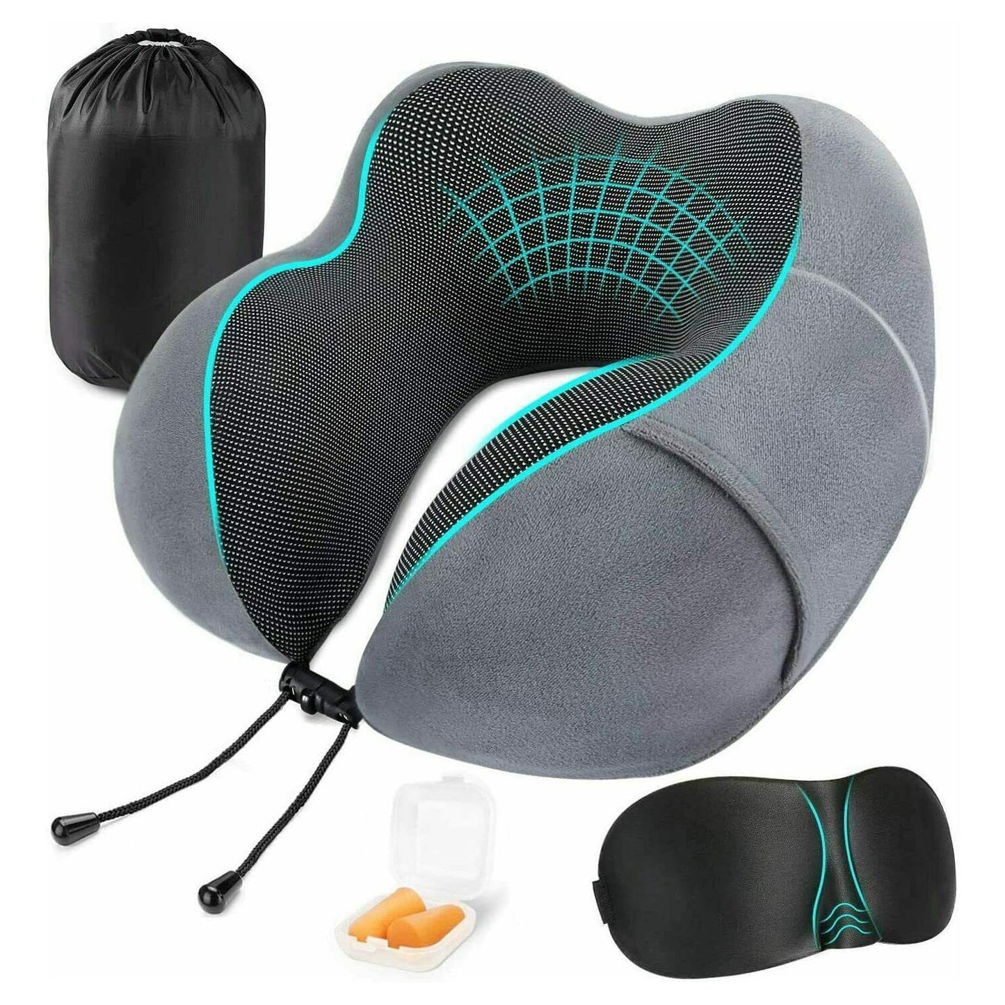 Nackenkissen Set mit Schlafmaske und Ohrstöpsel Memoryschaum Reisekissen - AbisZHandel