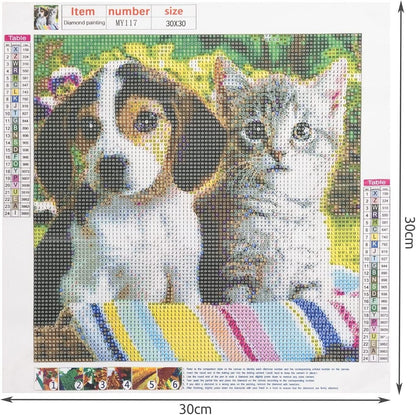 5D Diamond Painting Katze mit Hund - Malen nach Zahlen Set, 30x40cm, DIY Hobby