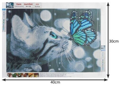 5D Diamond Painting Katze - Malen nach Zahlen Set, 30x40cm, funkelnde Diamanten auf Leinwand