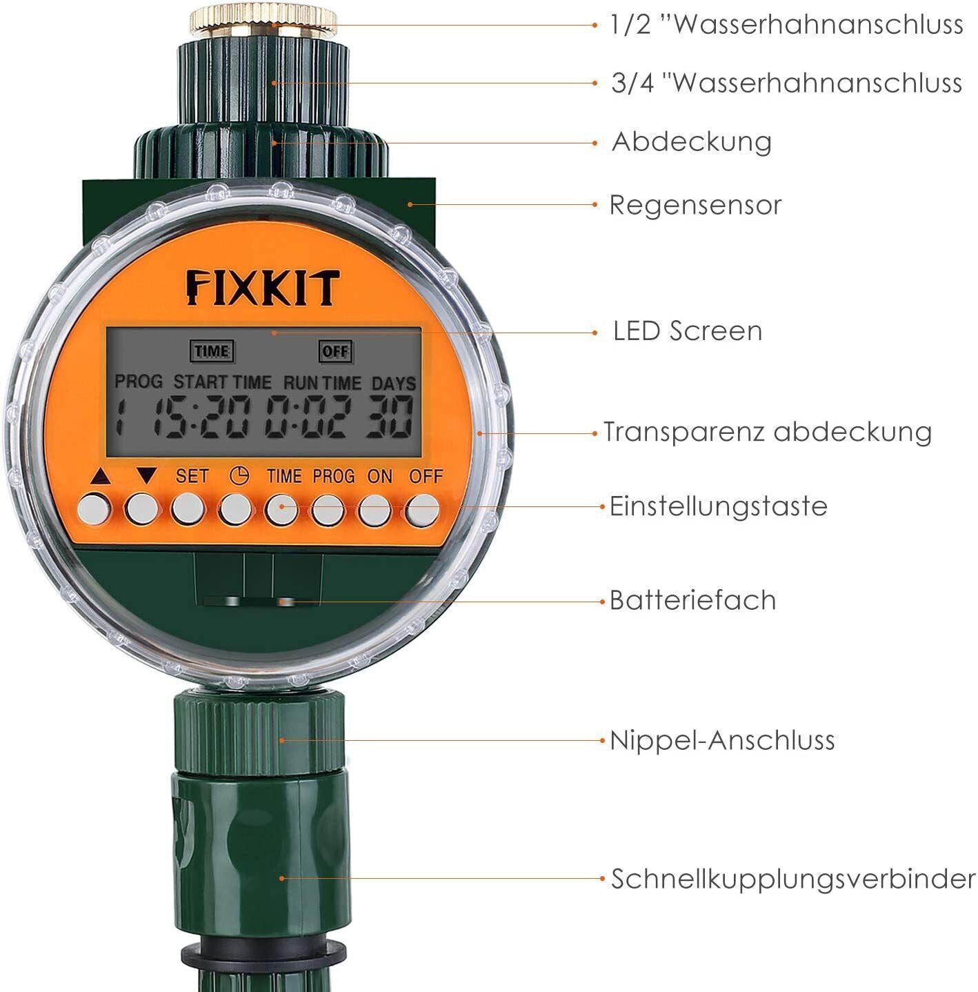 Bewässerungscomputer mit  Regensensor, Zeitschaltuhr und LCD-Display