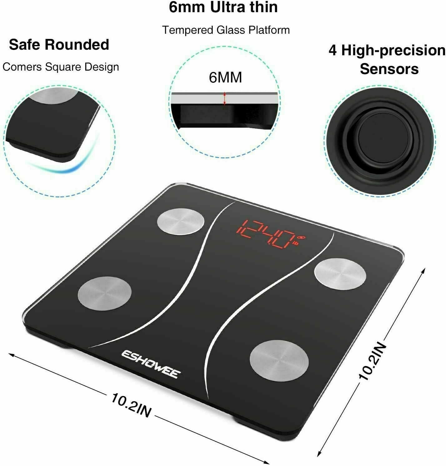 Bluetooth Körperfettwaage ESHOWEE CF398BLE BMI Waage Digital 180KG - AbisZHandel