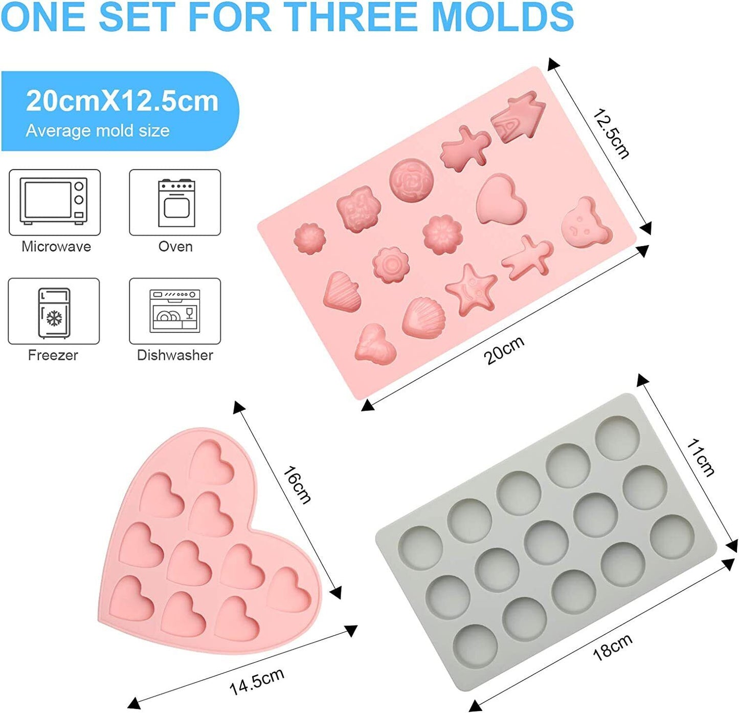 3er Silikon Backform Set Plätzchen Schoko Eiswürfel Herz Design - AbisZHandel