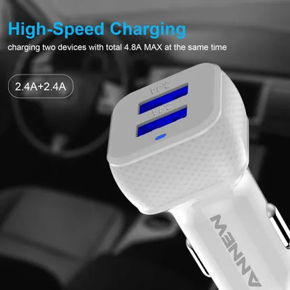 USB Kfz-Ladegerät Auto Adapter 2-port 2.4A/4.8A Annew Weiß Grip für Handy