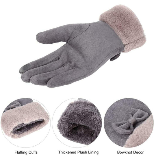 Damen Wildleder Handschuhe Dick Warm Winterhandschuhe Touchscreen Pelz Gefüttert - AbisZHandel